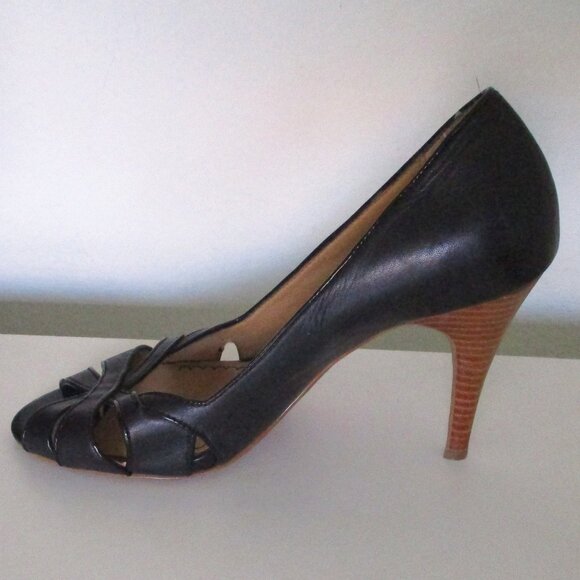 BP. "Daniella" Womens Black Leather Open Toe Pump w/3.5" Heel - Size 6M - Picture 5 of 9